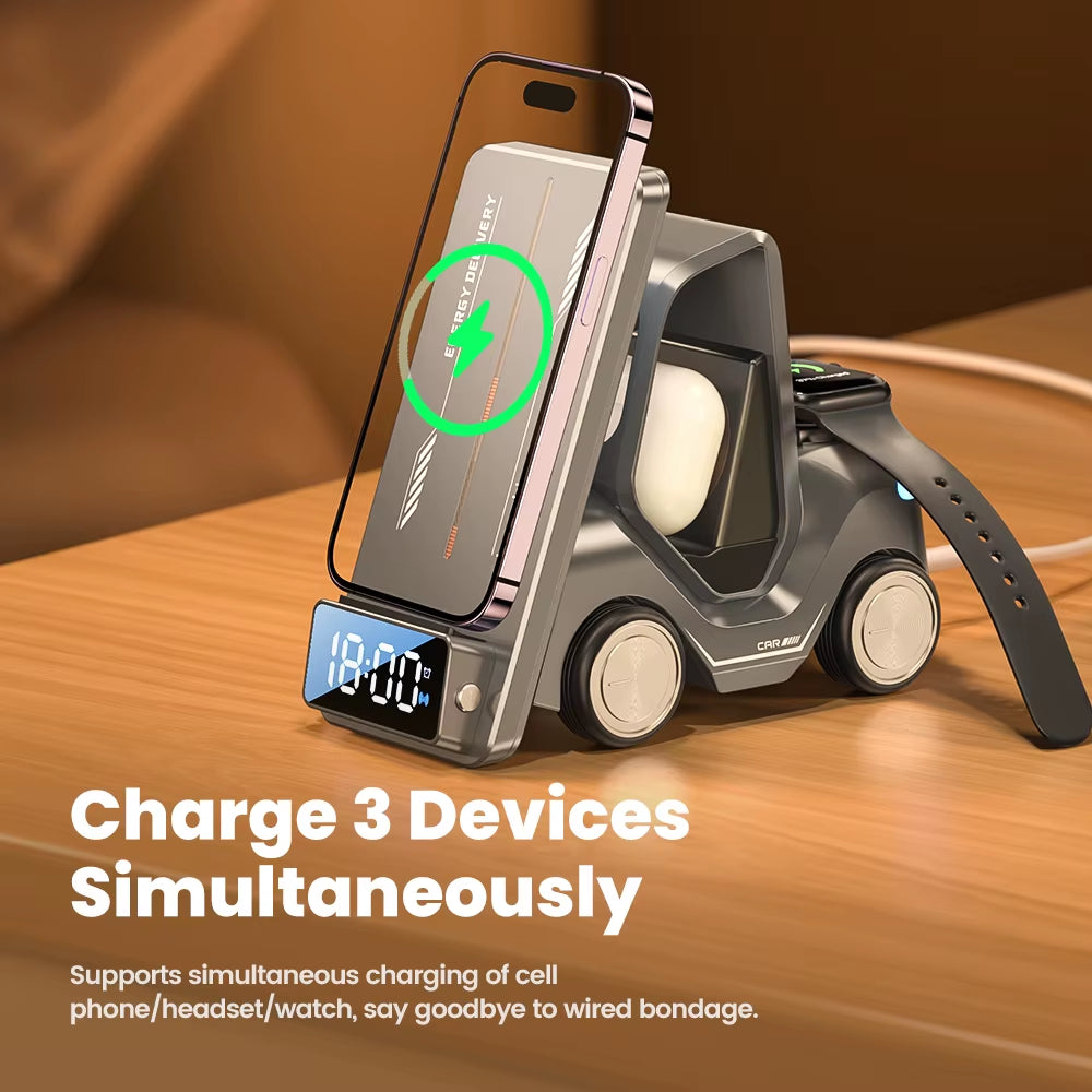 Toocki T20 Magnetic Wireless Charger Phone Stand Pad for Iphone Samsung Car Alarm Clock Display Desk Fast Charger with Taillight