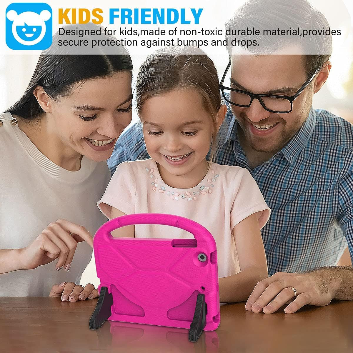 Kids Case for Ipad Mini 1/2/3 (7.9"), Built-In Screen Protector Durable Shockproof Protective Cover with Handle Stand for 7.9 Inch Apple Ipad Mini 1St/2Nd/3Rd Generation, Pink