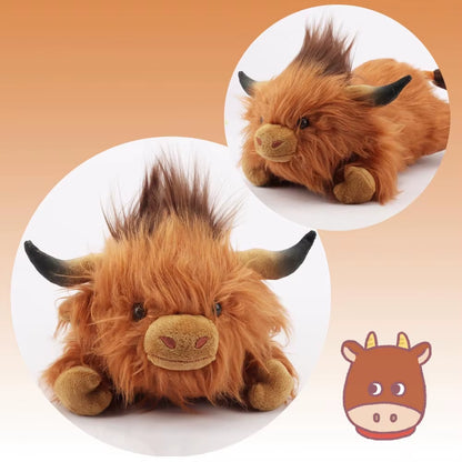 32Cm Simulation Lying Highland Cow Plush Animal Doll Soft Stuffed Lying Highland Cow Plush Toy Kawaii Kids Xmas Gifts Home Decor